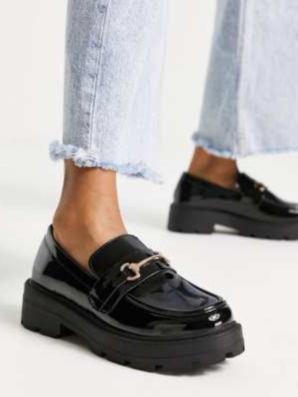 Truffle Collection Chunky Loafers in Black Patent - Size 9